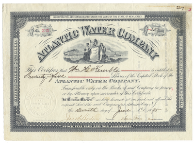 Atlantic Water Company Stock Certificate