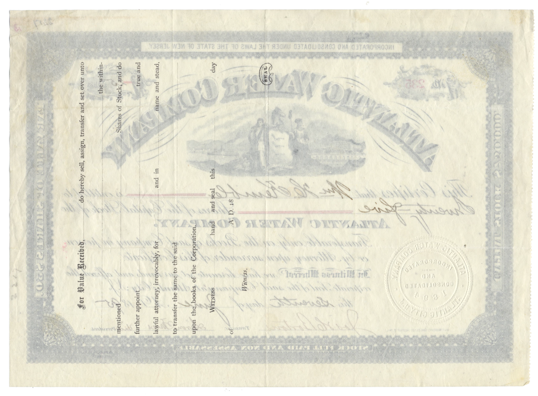 Atlantic Water Company Stock Certificate