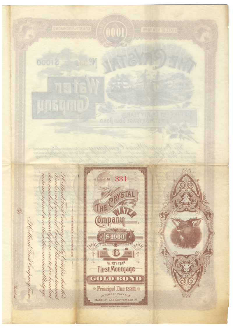 Crystal Water Company Bond Certificate