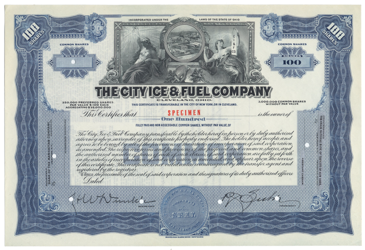 City Ice & Fuel Company Specimen Stock Certificate