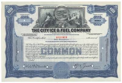 City Ice & Fuel Company Specimen Stock Certificate