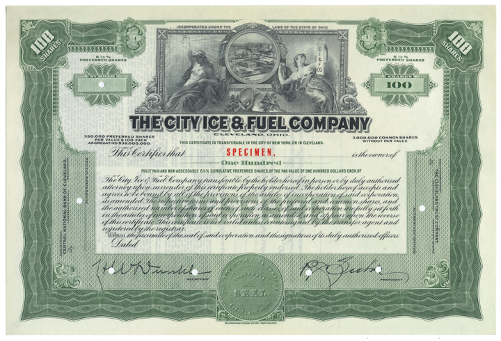 City Ice & Fuel Company Specimen Stock Certificate