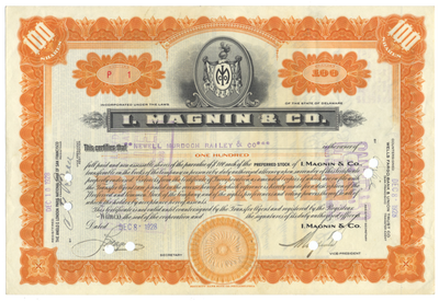 I. Magnin & Co. Stock Certificate