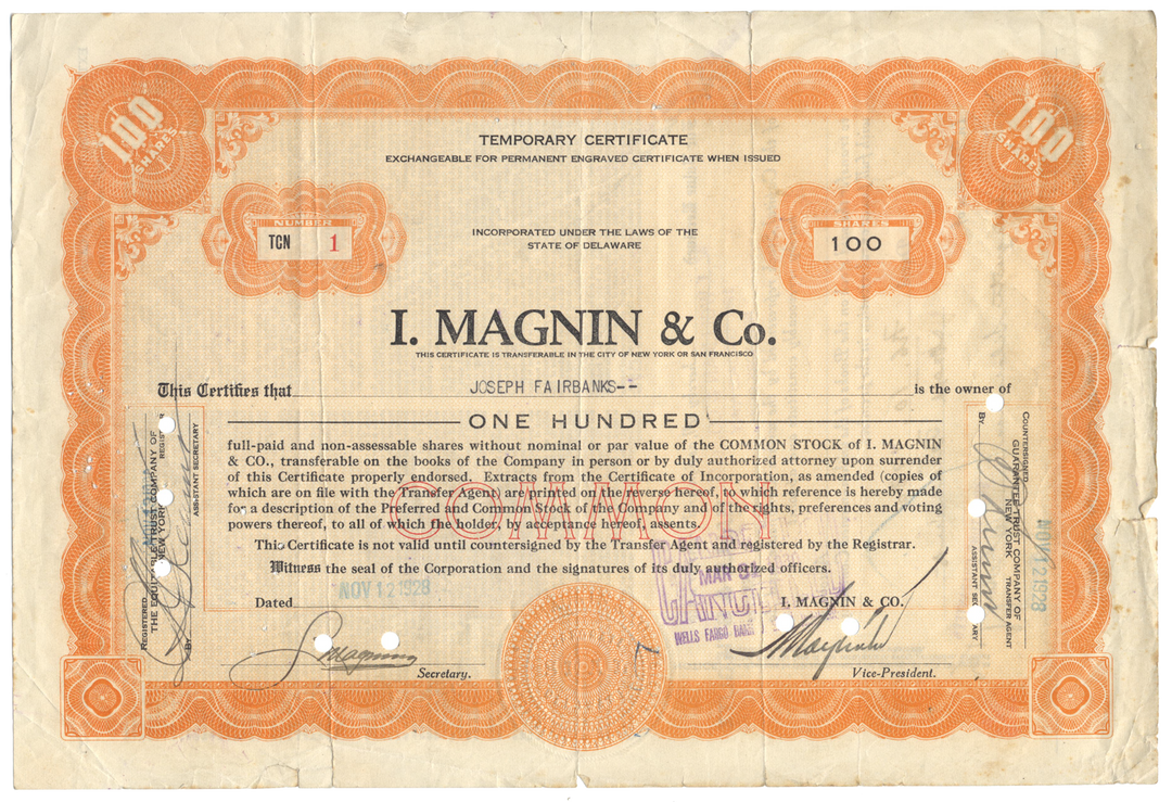 I. Magnin & Co. Stock Certificate