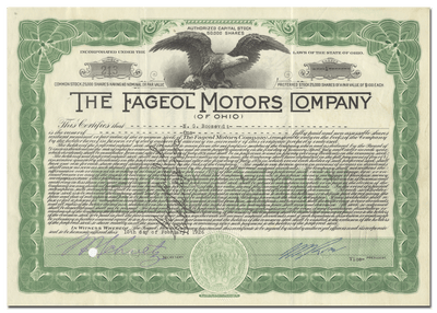 Fageol Motors Company of Ohio Stock Certificate