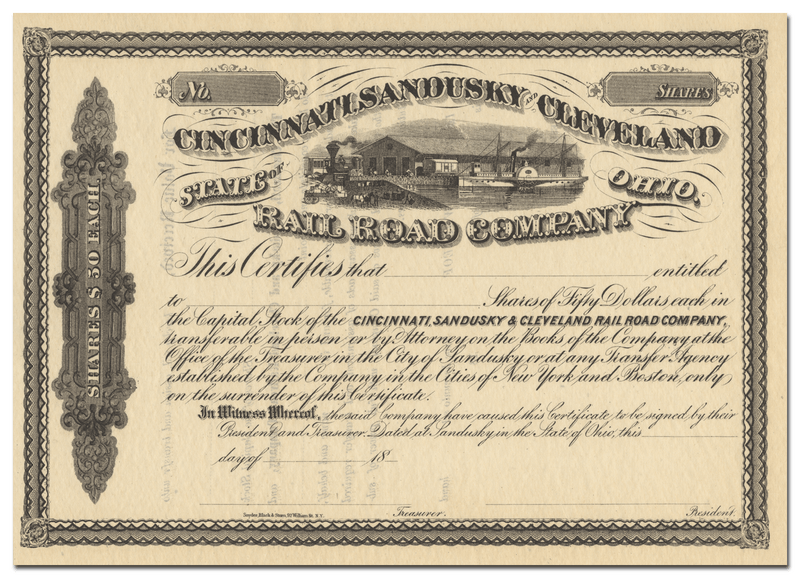 Cincinnati, Sandusky and Cleveland Rail Road Company Stock Certificate