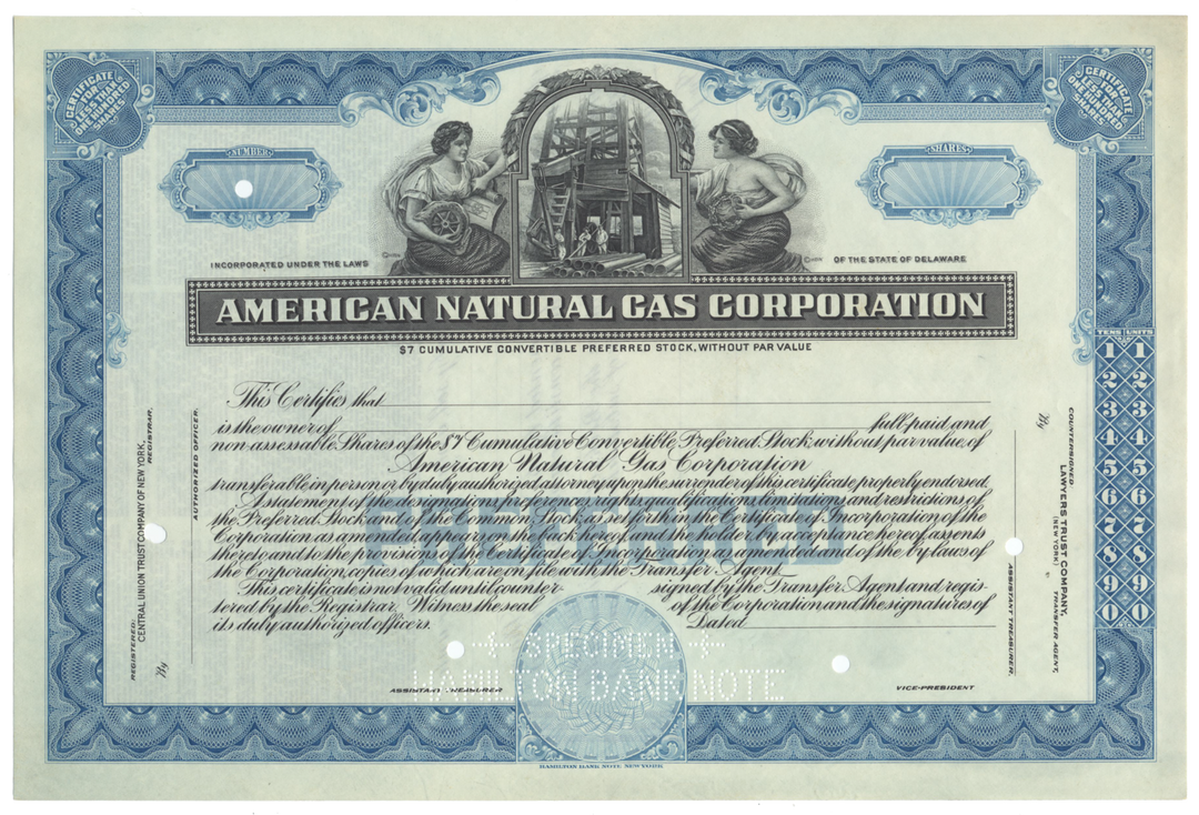 American Natural Gas Corporation Specimen Stock Certificate