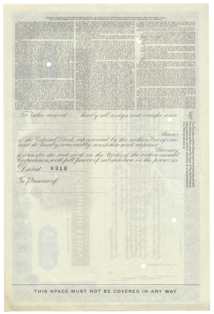 American Natural Gas Corporation Specimen Stock Certificate