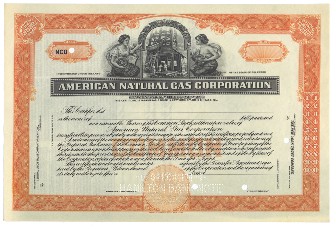 American Natural Gas Corporation Specimen Stock Certificate