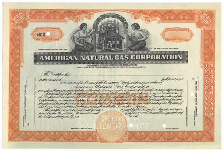 American Natural Gas Corporation Specimen Stock Certificate