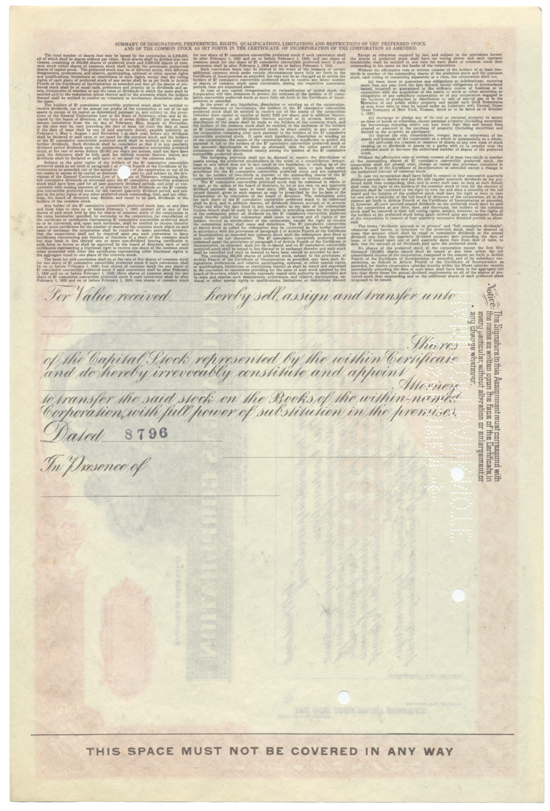 American Natural Gas Corporation Specimen Stock Certificate