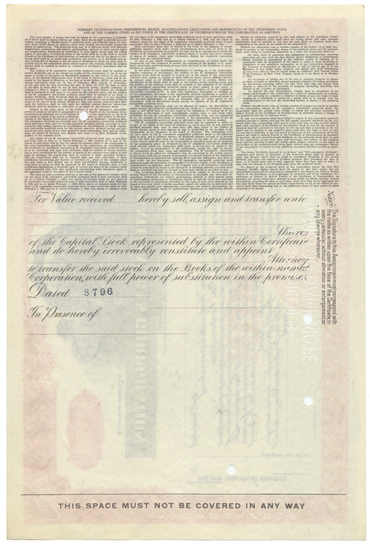 American Natural Gas Corporation Specimen Stock Certificate