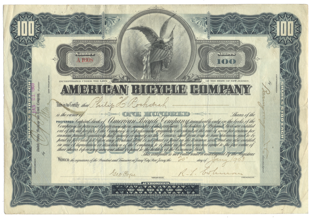 American Bicycle Company Stock Certificate