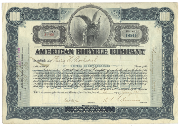 American Bicycle Company Stock Certificate