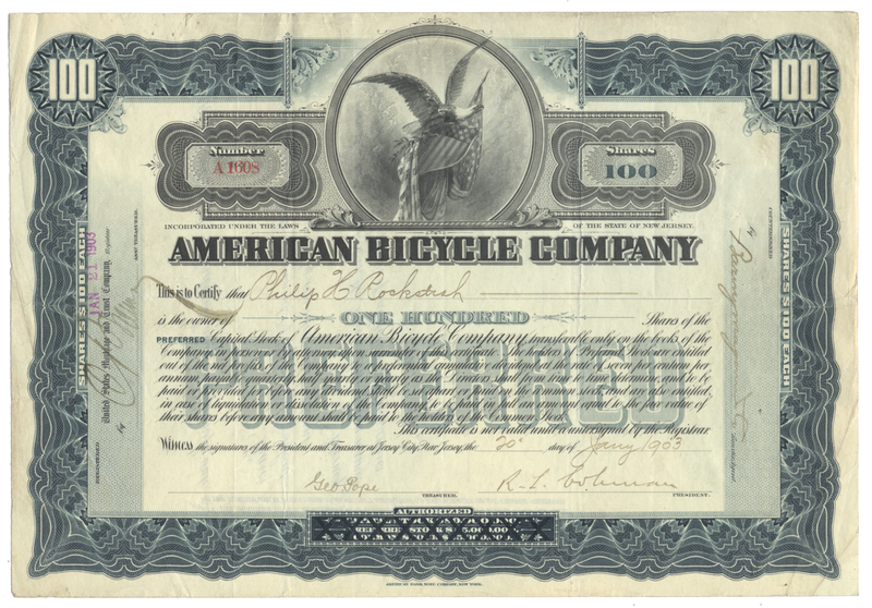 American Bicycle Company Stock Certificate