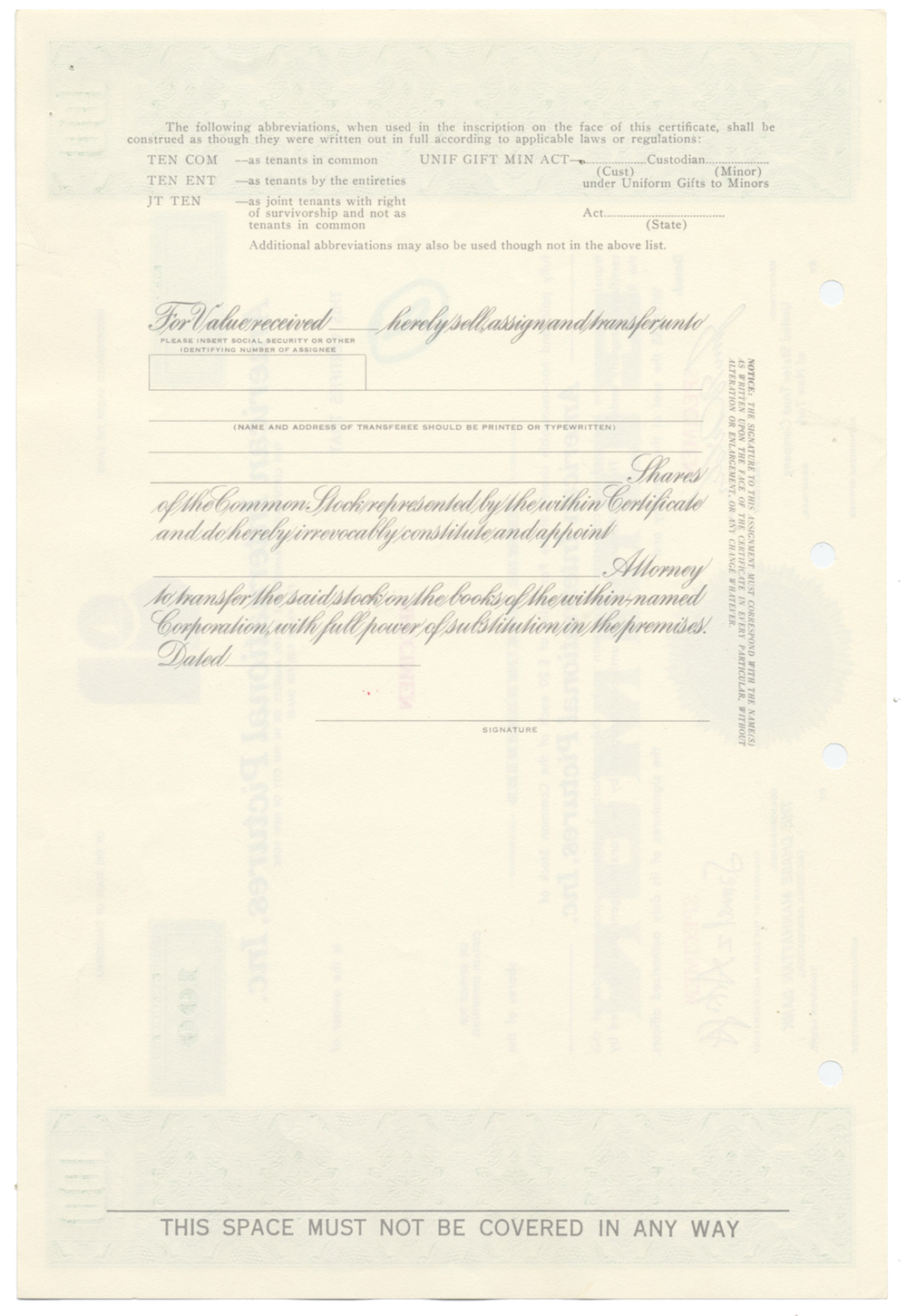 American International Pictures, Inc. Specimen Stock Certificate