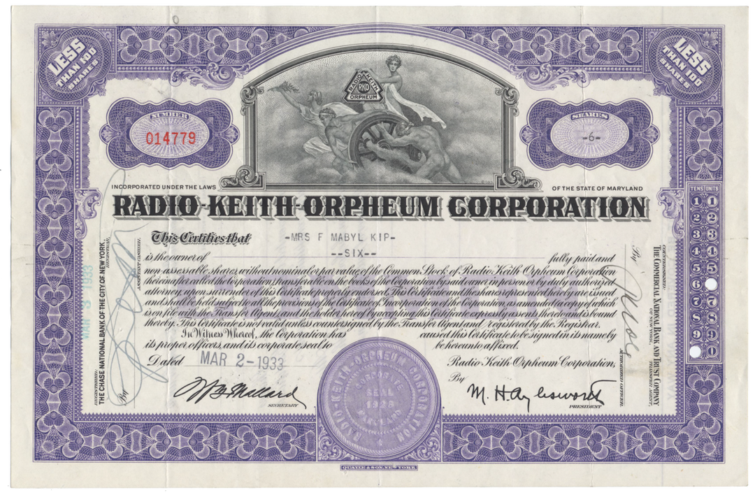 Radio-Keith-Orpheum Corporation Stock Certificate