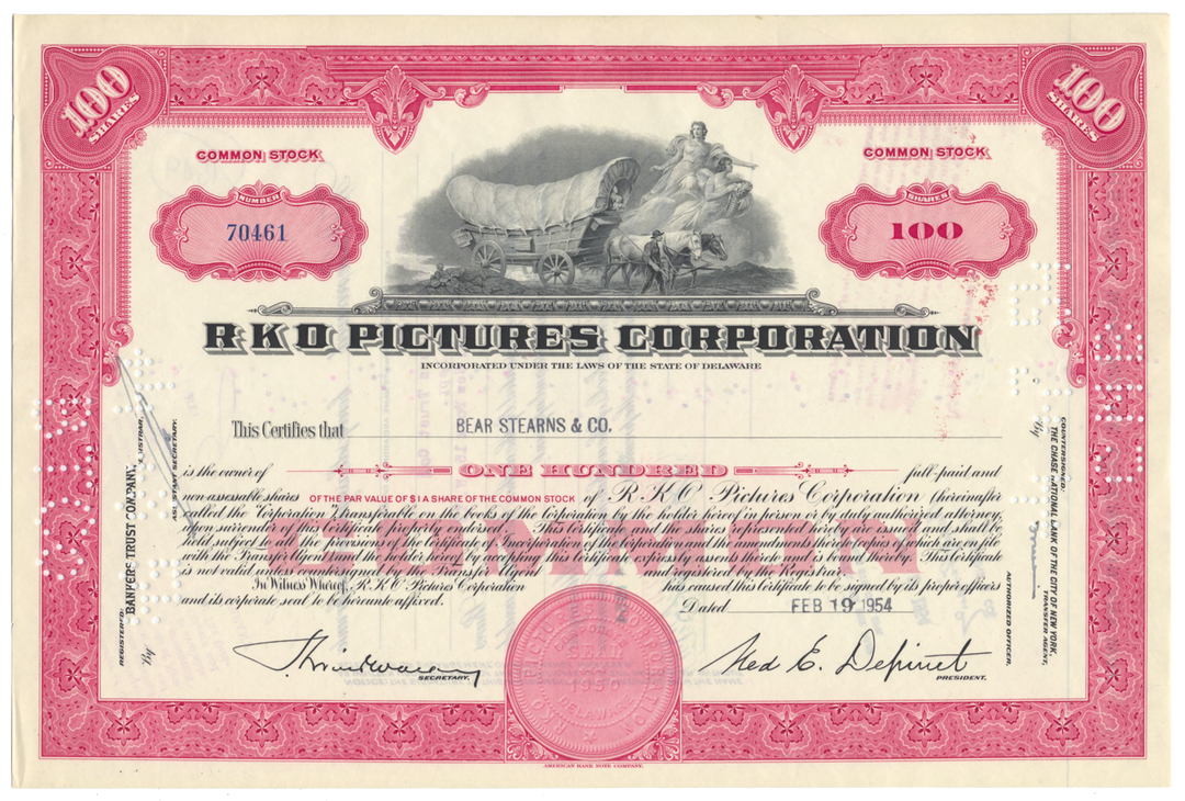 RKO Pictures Corporation Stock Certificate