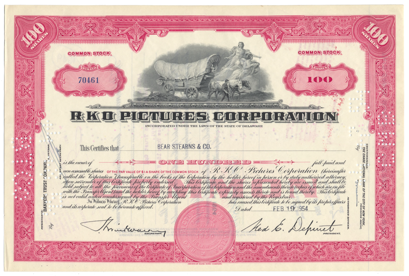 RKO Pictures Corporation Stock Certificate