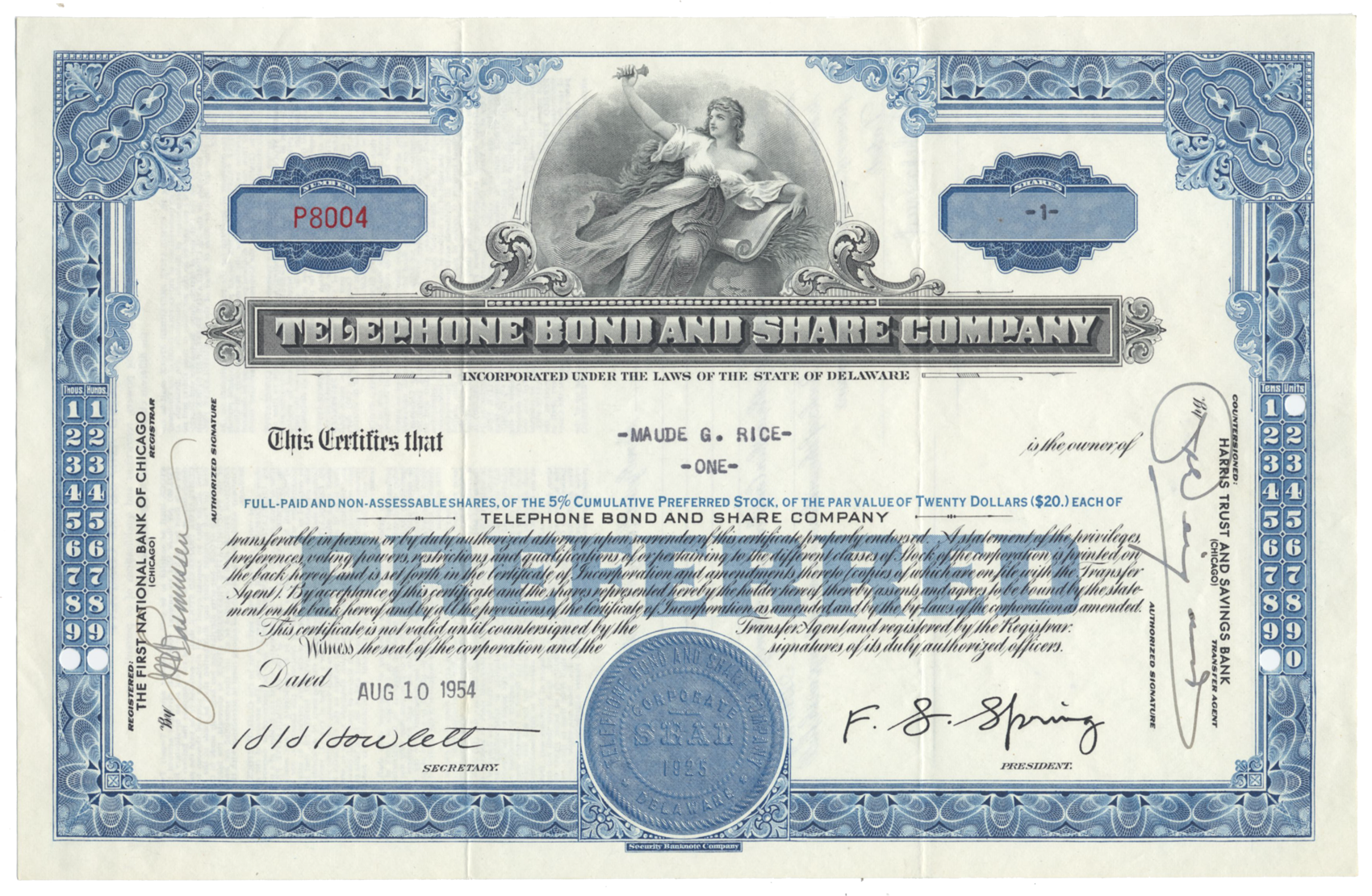 Telephone Bond and Share Company Stock Certificate