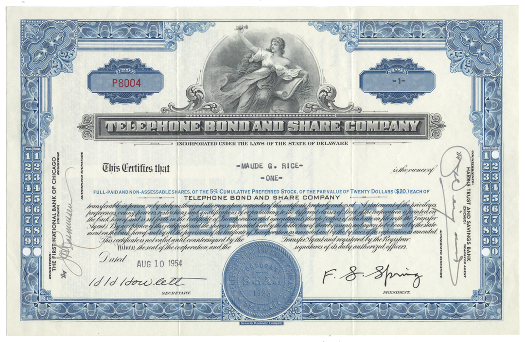 Telephone Bond and Share Company Stock Certificate