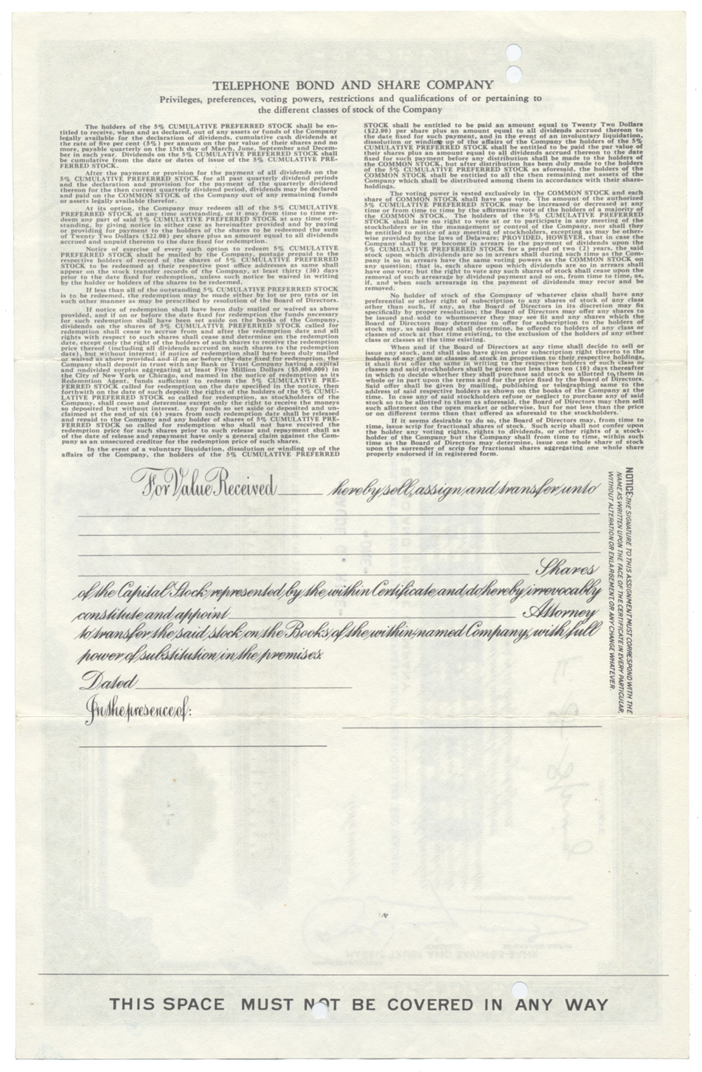 Telephone Bond and Share Company Stock Certificate