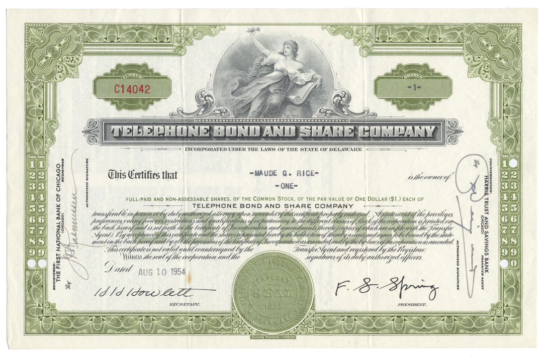 Telephone Bond and Share Company Stock Certificate