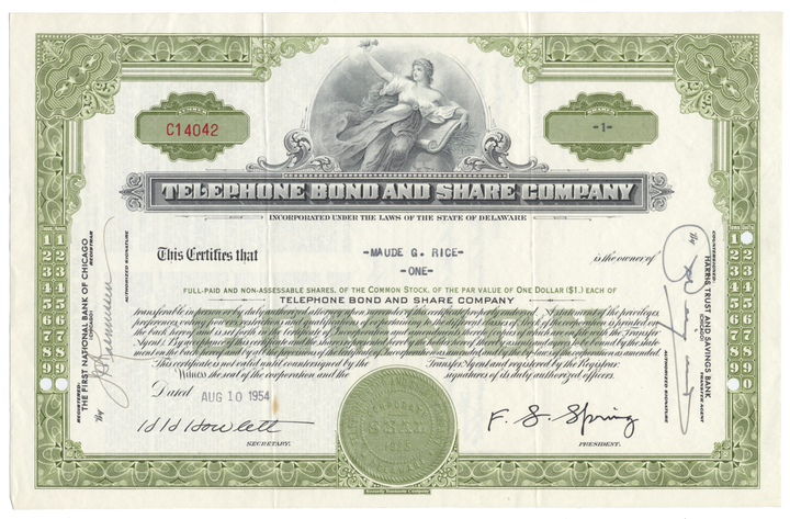 Telephone Bond and Share Company Stock Certificate