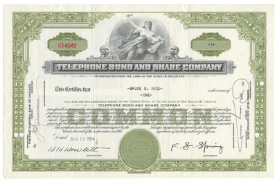 Telephone Bond and Share Company Stock Certificate