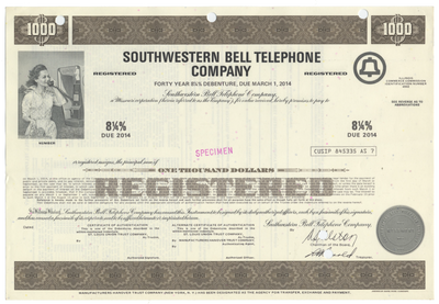 Southwestern Bell Telephone Company Specimen Bond Certificate