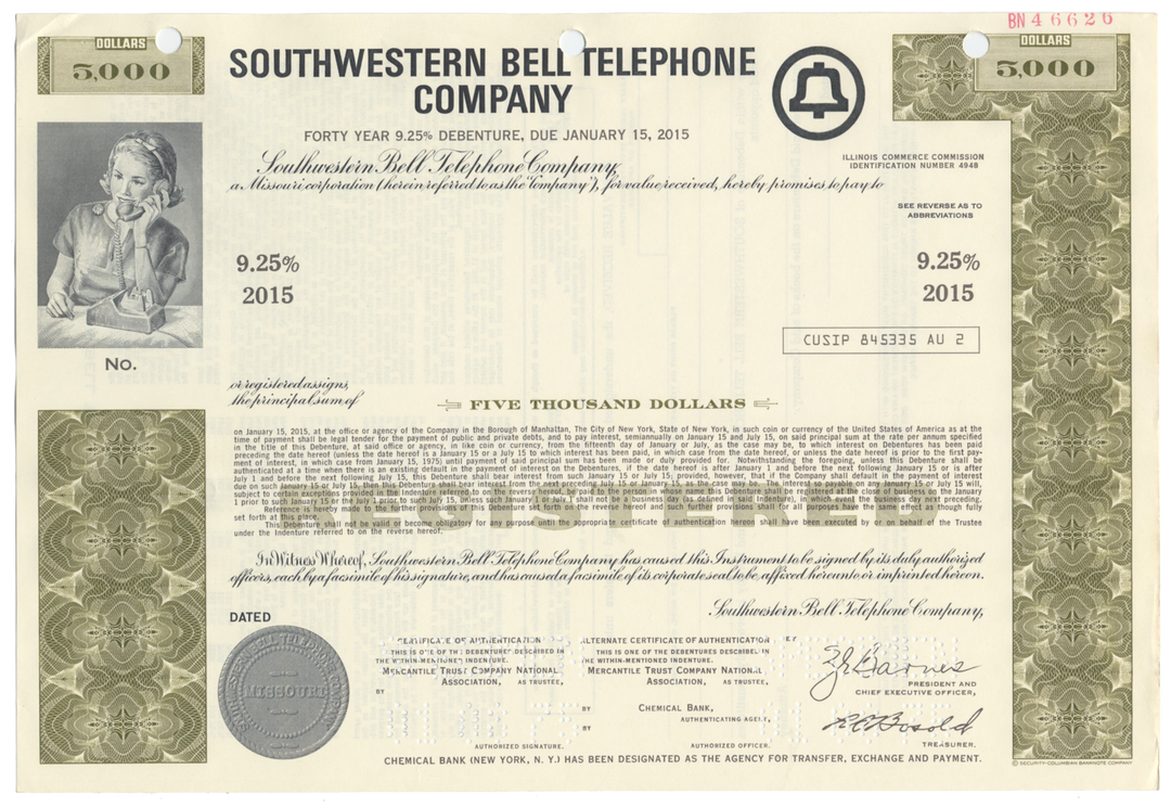 Southwestern Bell Telephone Company Specimen Bond Certificate