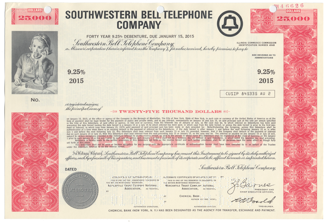 Southwestern Bell Telephone Company Specimen Bond Certificate