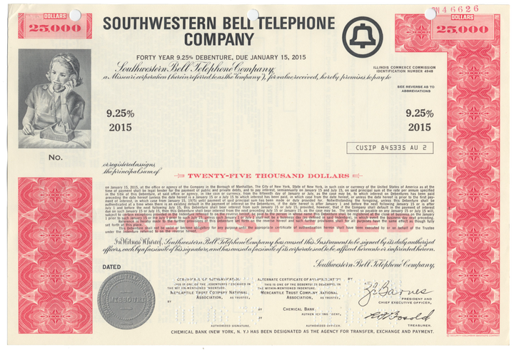 Southwestern Bell Telephone Company Specimen Bond Certificate