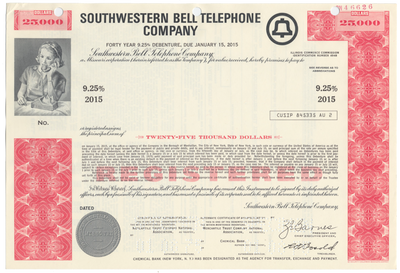 Southwestern Bell Telephone Company Specimen Bond Certificate