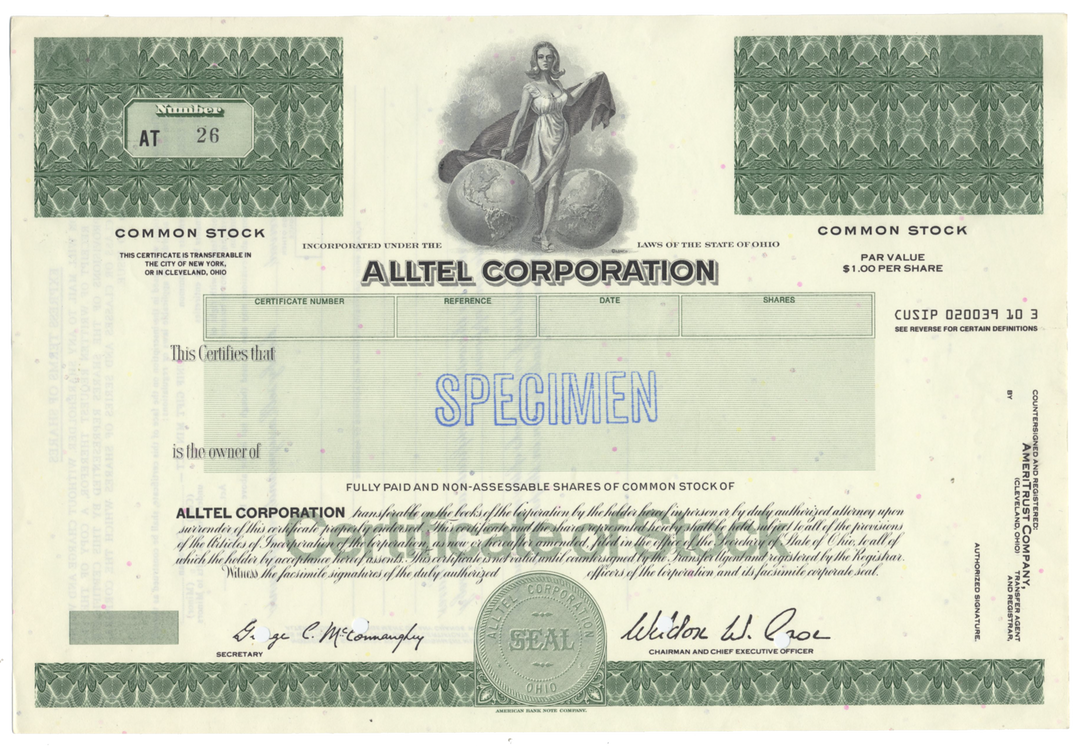 Alltel Corporation Specimen Stock Certificate