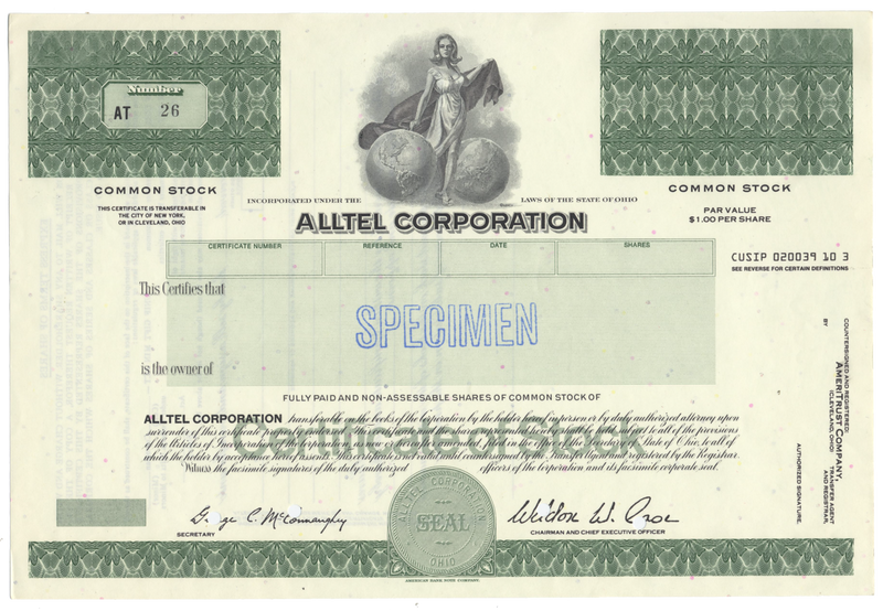 Alltel Corporation Specimen Stock Certificate
