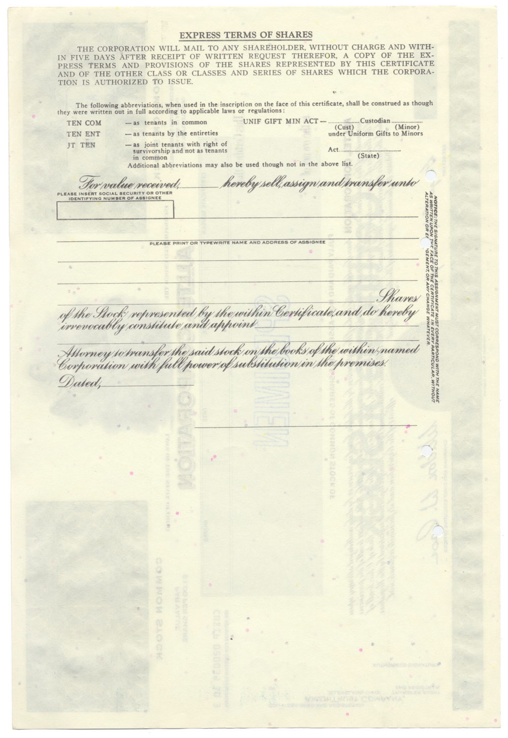 Alltel Corporation Specimen Stock Certificate