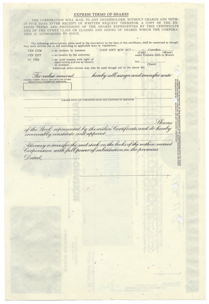 Alltel Corporation Specimen Stock Certificate