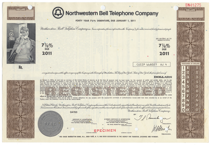 Northwestern Bell Telephone Company Specimen Bond Certificate