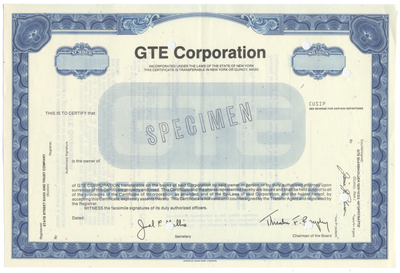 GTE Corporation Specimen Stock Certificate