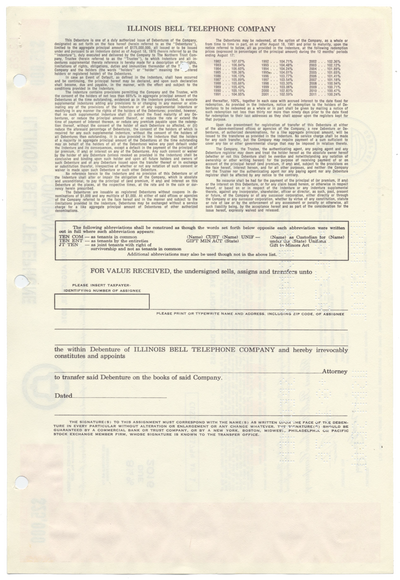 Illinois Bell Telephone Company Specimen Bond Certificate