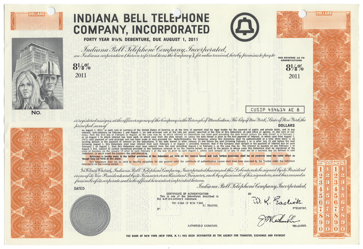 Indiana Bell Telephone Company, Incorporated Bond Certificate