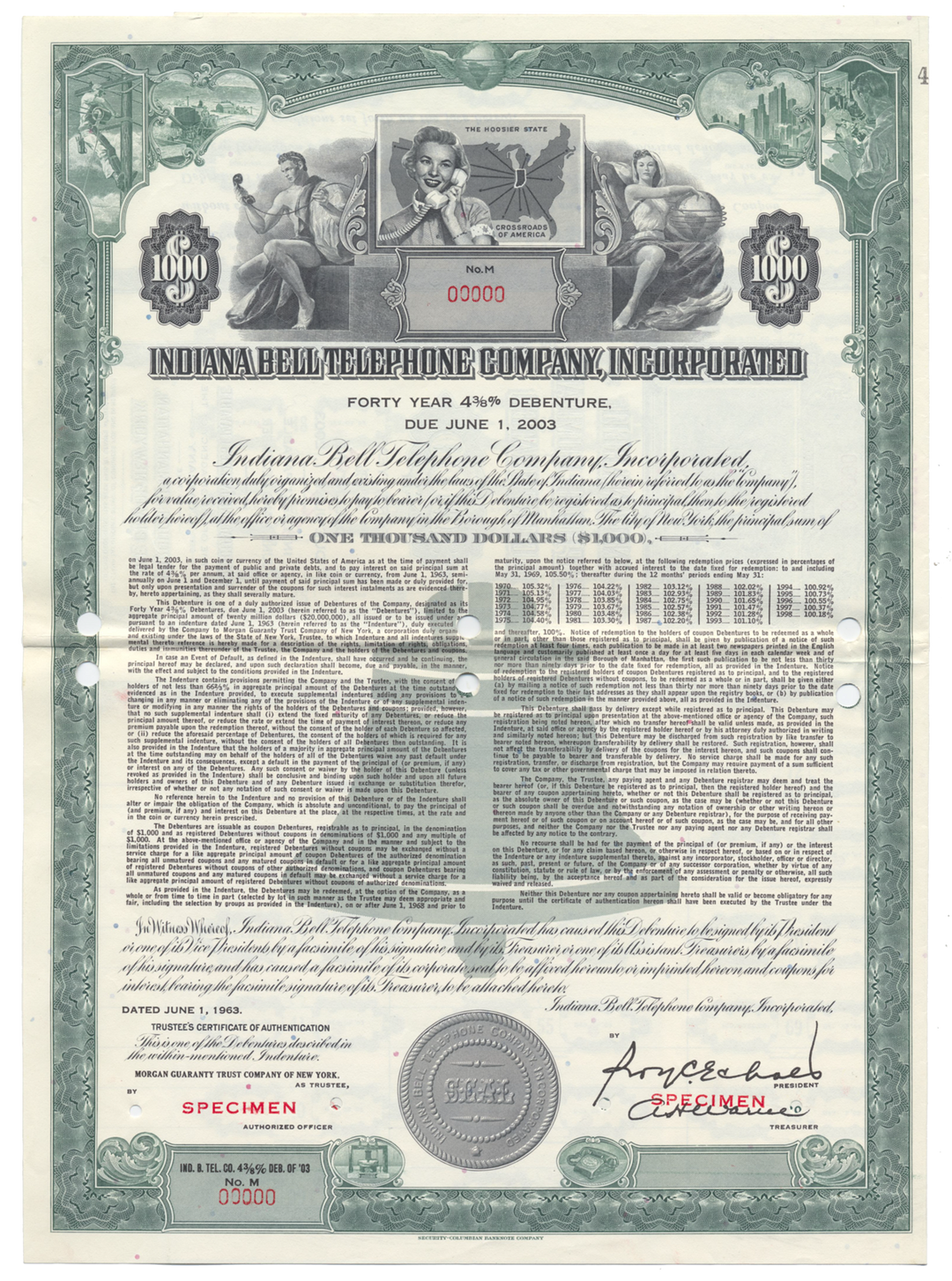 Indiana Bell Telephone Company, Incorporated Bond Certificate