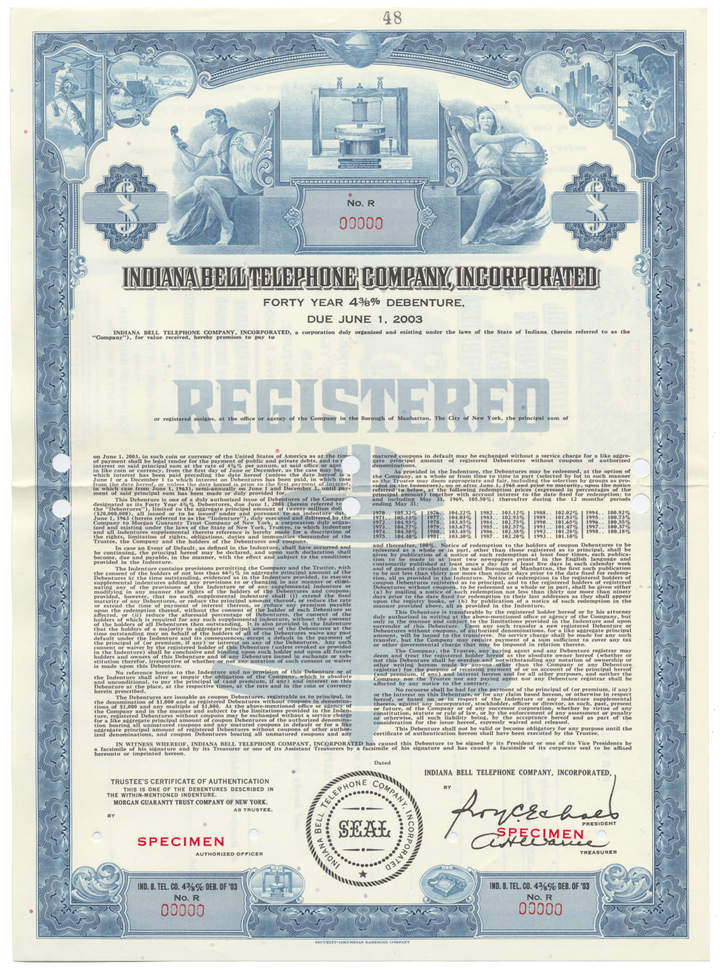 Indiana Bell Telephone Company, Incorporated Bond Certificate