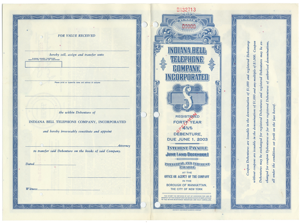 Indiana Bell Telephone Company, Incorporated Bond Certificate