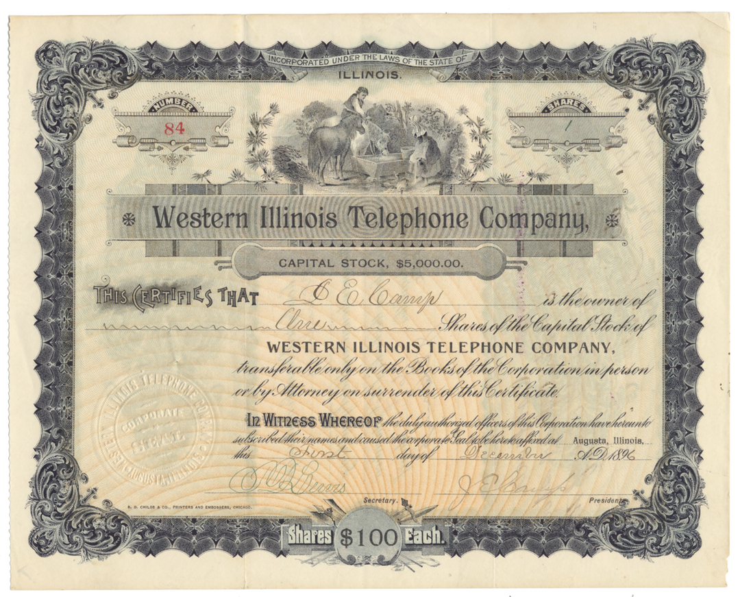 Western Illinois Telephone Company Stock Certificate