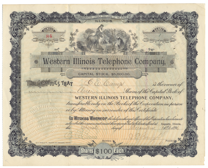 Western Illinois Telephone Company Stock Certificate