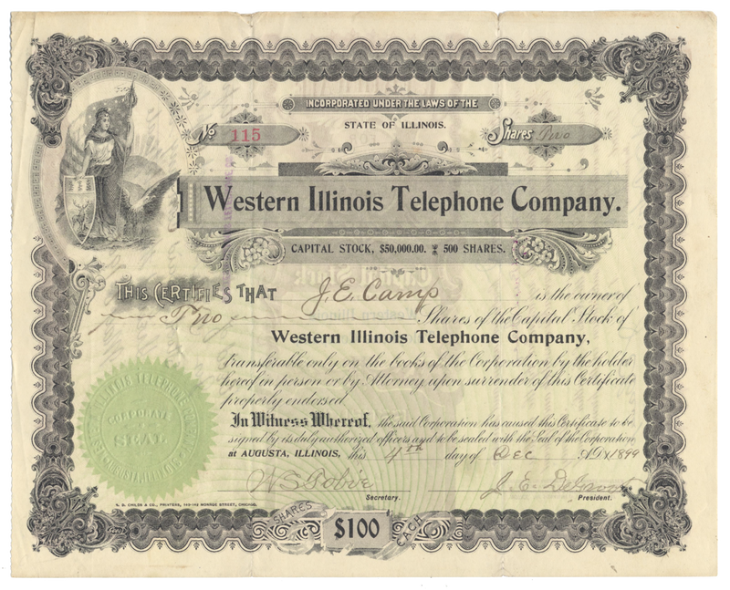 Western Illinois Telephone Company Stock Certificate