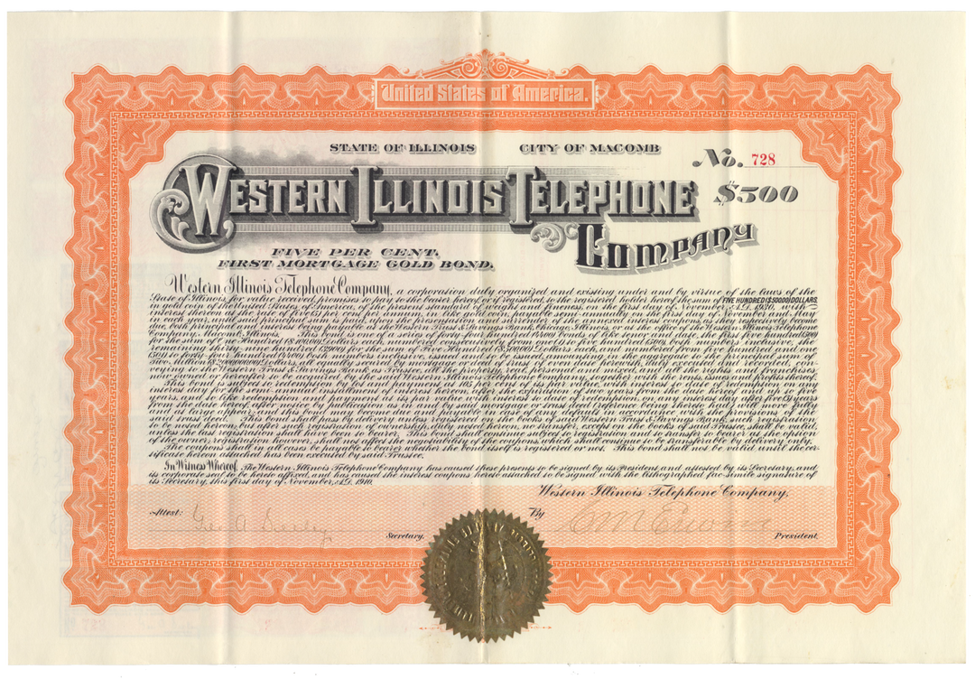 Western Illinois Telephone Company Bond Certificate