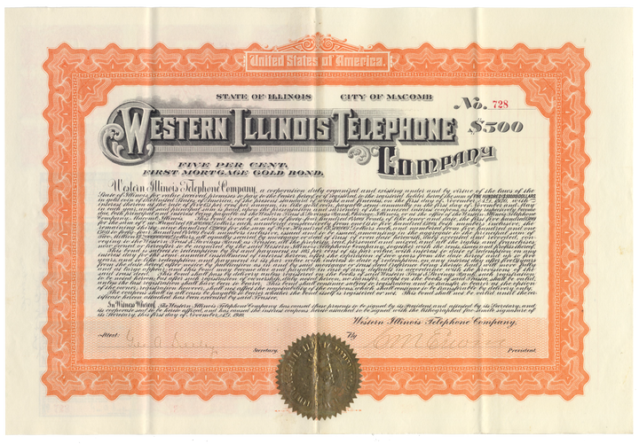 Western Illinois Telephone Company Bond Certificate